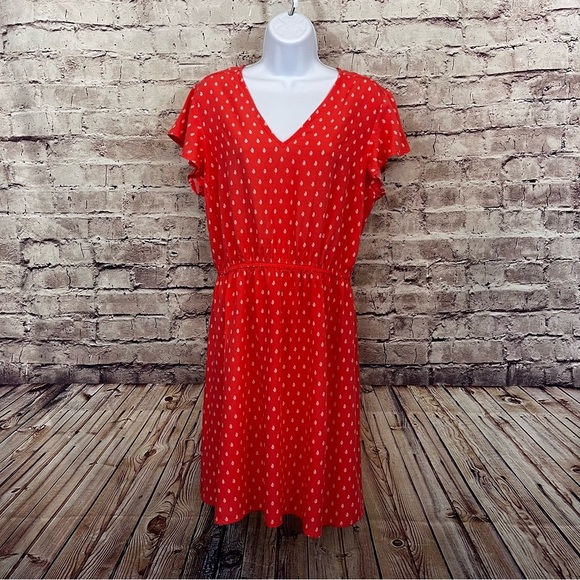 Gap Coral Geometric Print Rayon Short Sleeve Dress - Picture 1 of 9